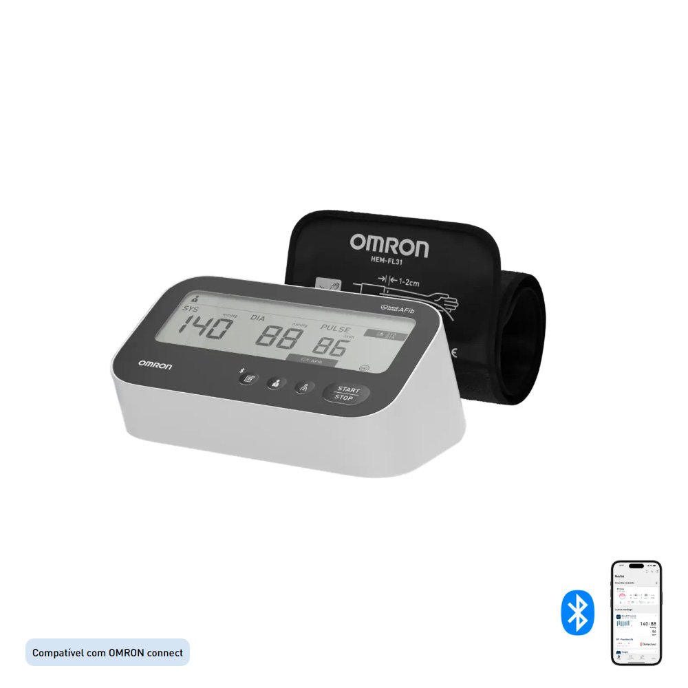 7582320 Omron Medidor de Tensão Arterial Braço M4 Connect Afib HEM-7196T1-FLE 1 Omron Medidor de Tensão Arterial Braço M4 Connect Afib HEM-7196T1-FLE 1